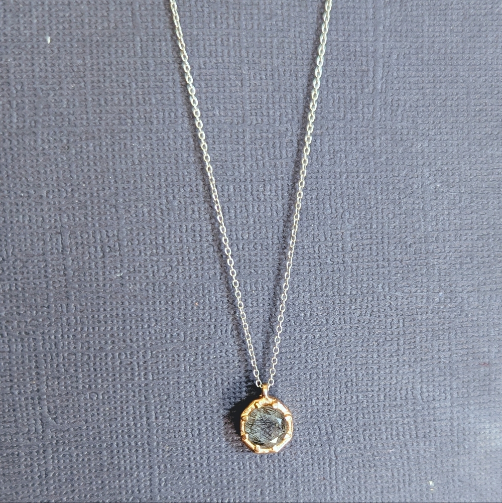 Lauren Wolfe - 14k Gold Octagon Tourmalated Black Quartz Necklace - Picture 2 of 9